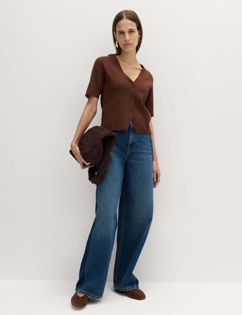Marks & Spencer M&S V-Neck Button Through Slim Fit Cardigan Conker