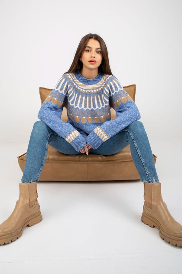 Love Lace Love Lace Women's Long Sleeve Stand Collar Sweater Pattern Style 170821 in Blue - 2