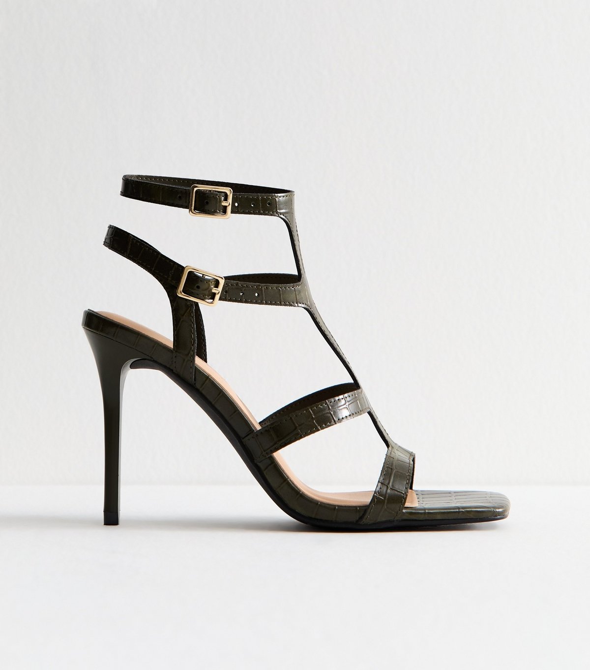 New Look Women's Dark Green Gladiator Strap Stiletto Heel Sandals Vegan New Look - 2