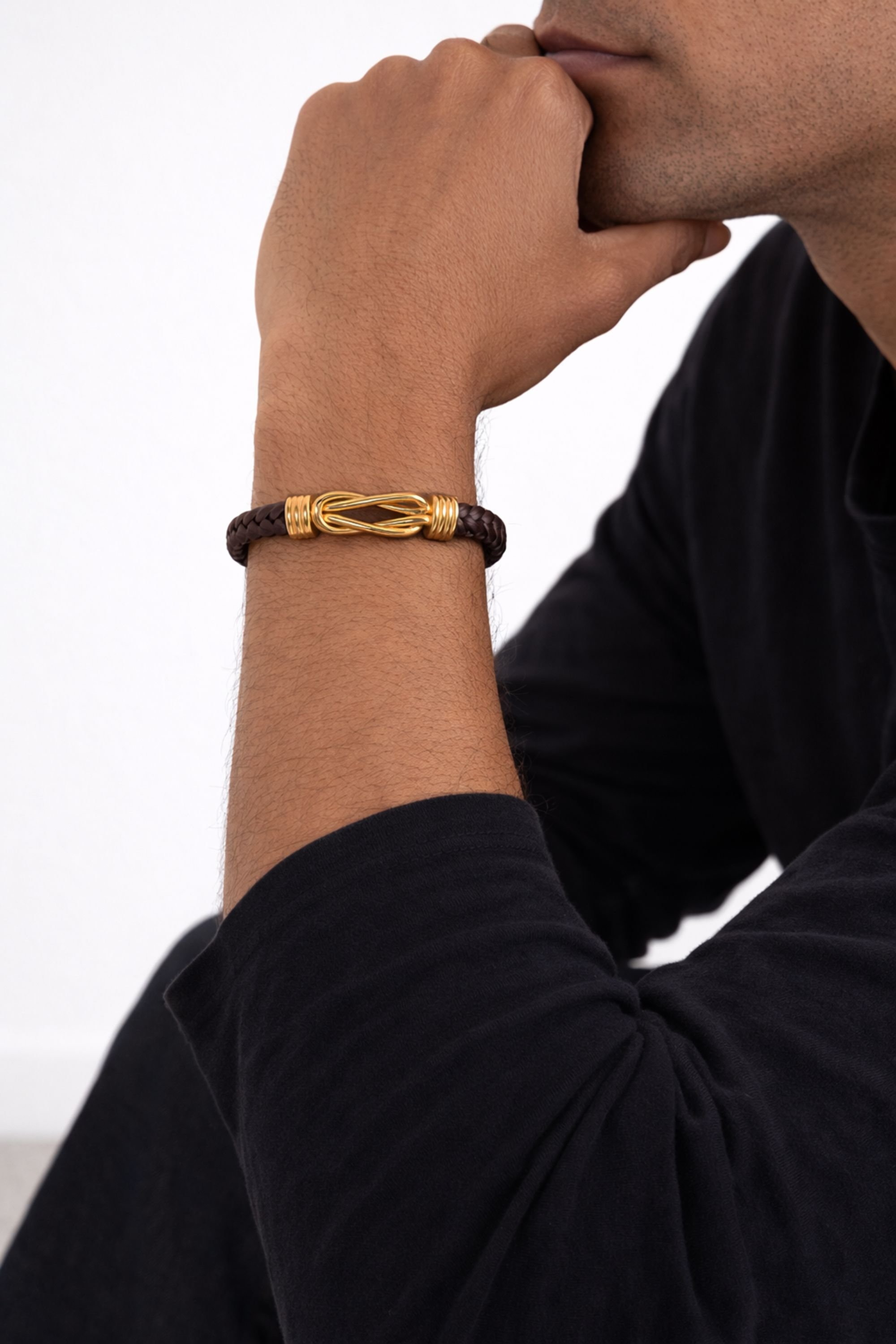 Inicio Inicio Men's Brown Plaited Bracelet - Gift Pouch - 2