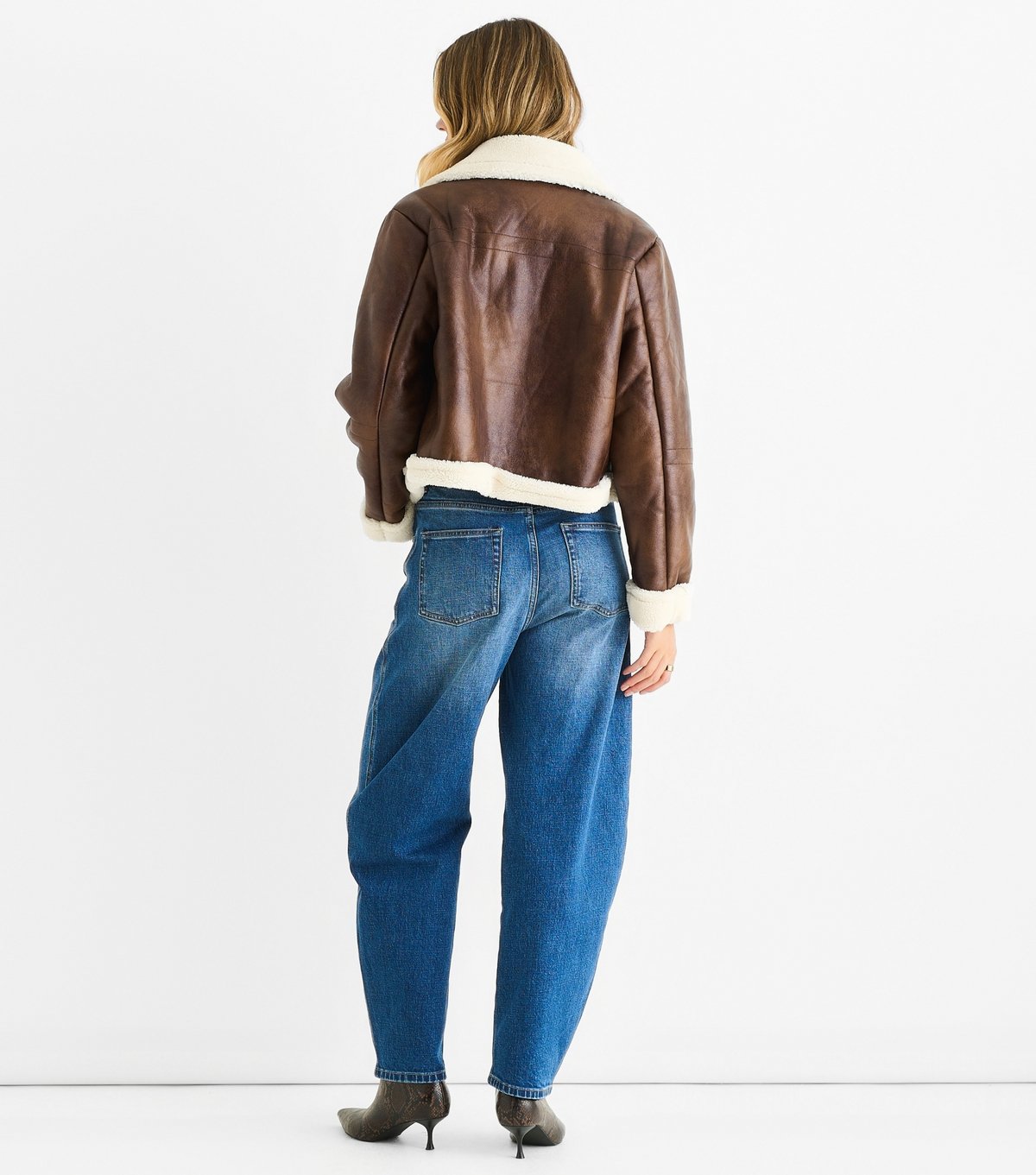 Gini London Women's Brown Faux Leather Shearling Jacket Gini London New Look - 3