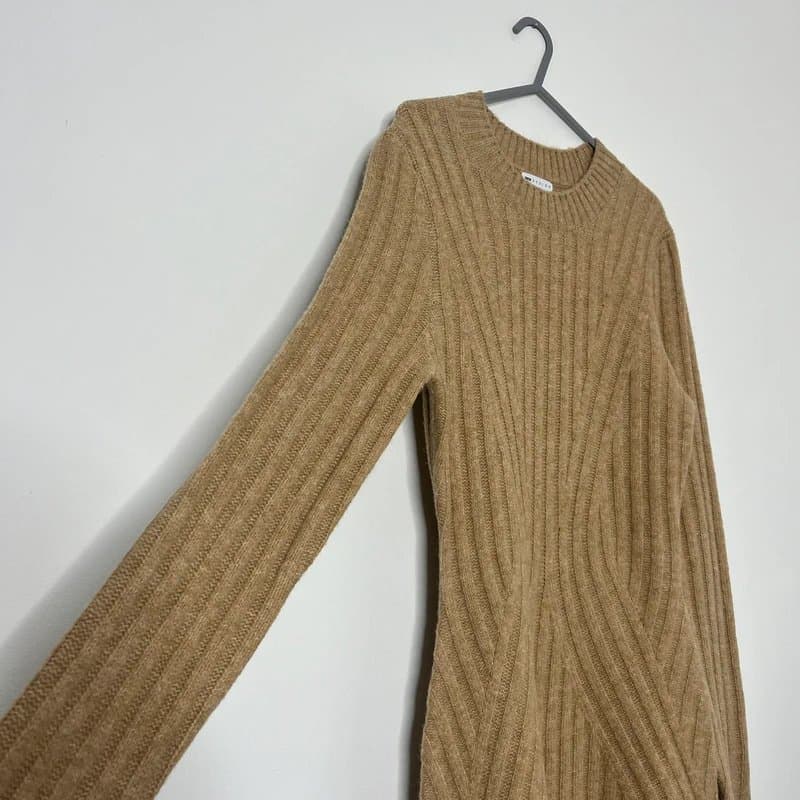 ASOS ASOS Beige Ribbed Knitted Long Sleeve Mini Dress  Size S