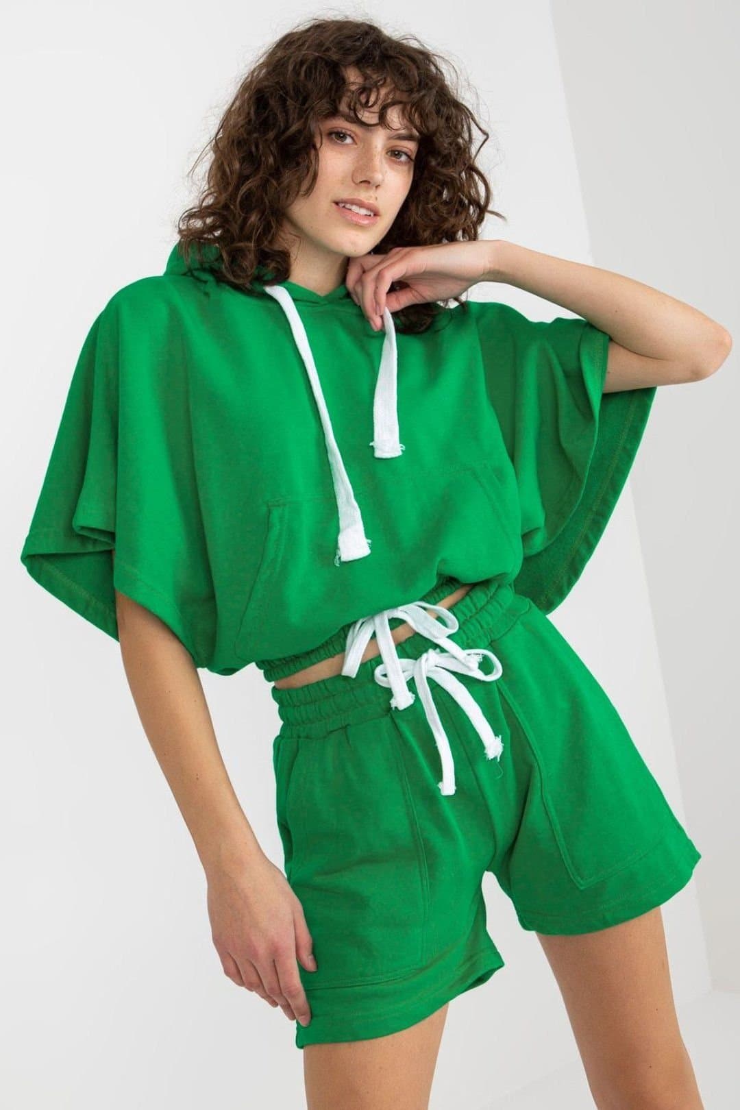 Love Lace Love Lace Women's Hooded Blouse & Shorts Tracksuit Set Style 177023 in Green