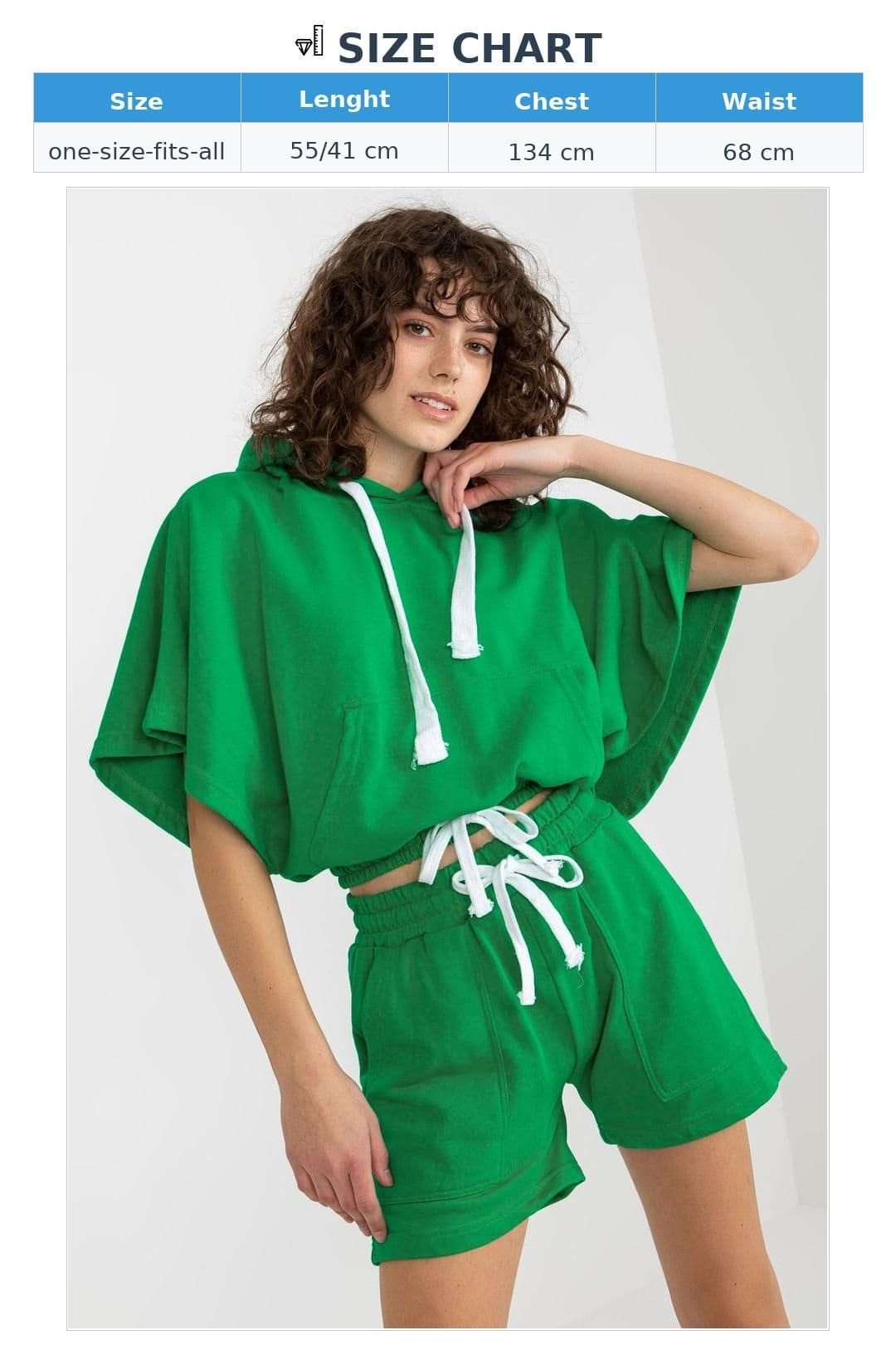 Love Lace Love Lace Women's Hooded Blouse & Shorts Tracksuit Set Style 177023 in Green - 4