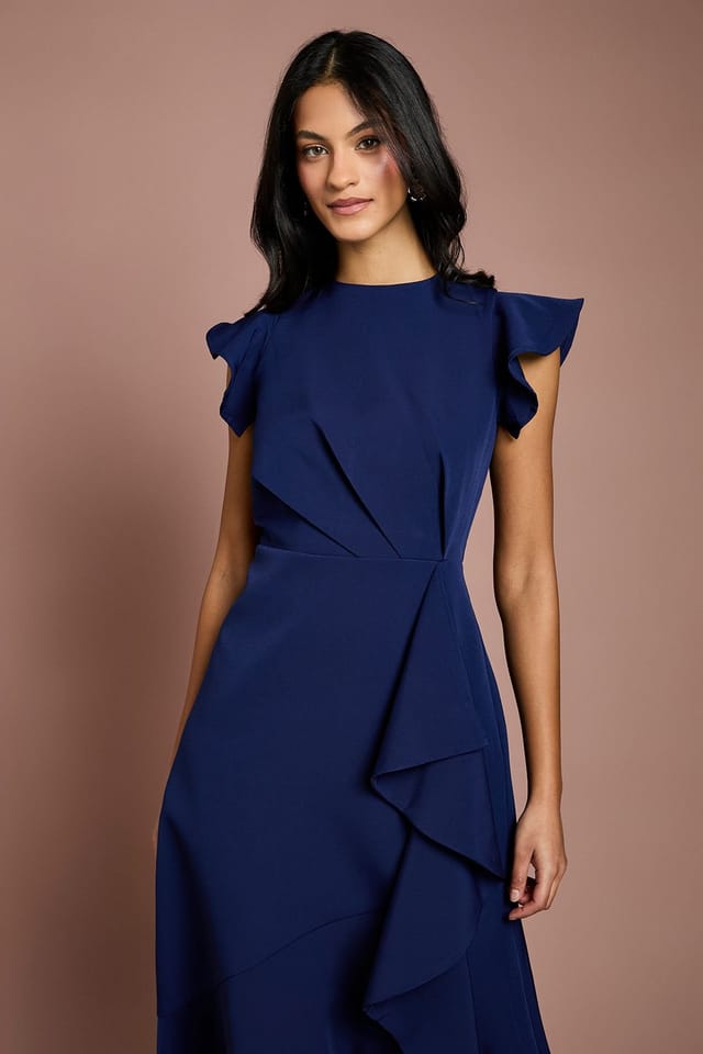 Coast Coast Women's Petite Ruffle Detail Midi Dress in Navy - 2