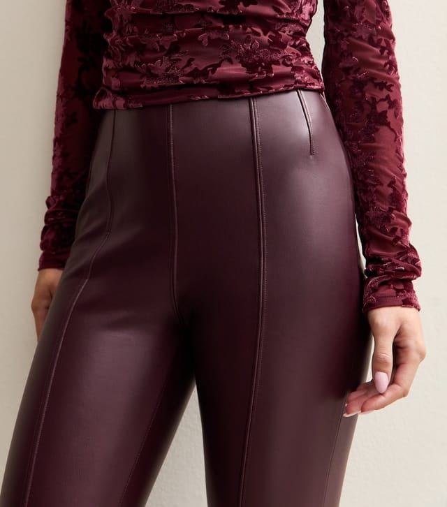 New Look Women's Petite Burgundy Faux Leather Leggings New Look - 2