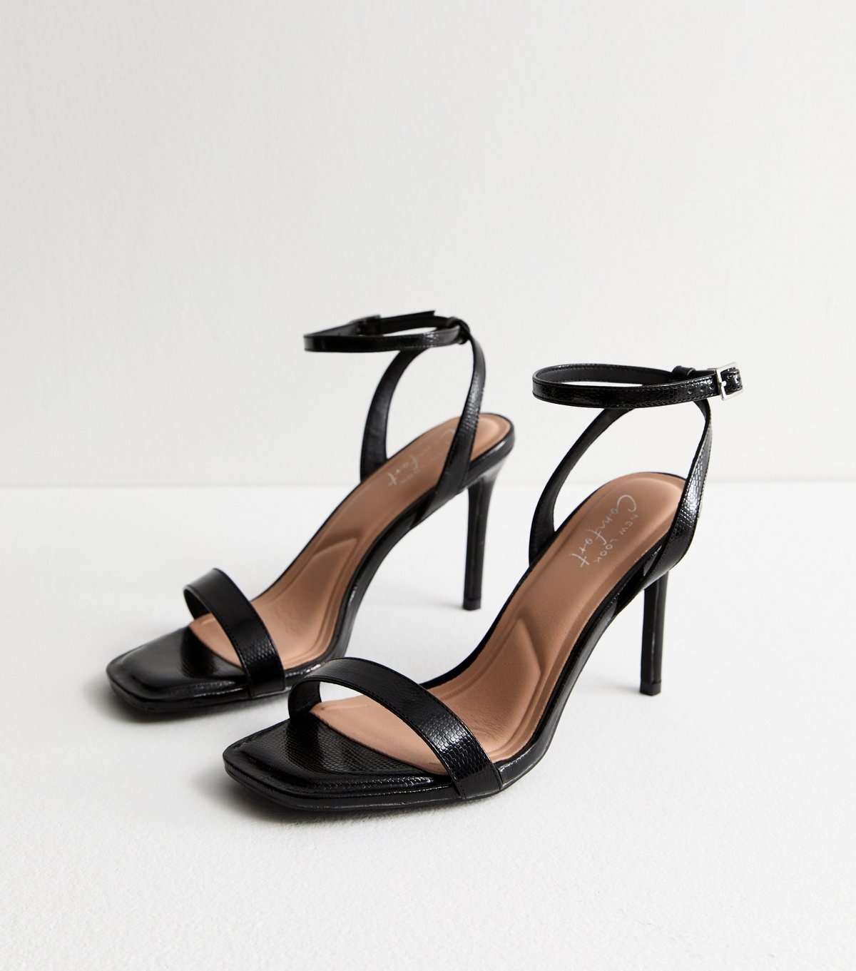 New Look Women's Black Snakeskin Effect Faux Leather Stiletto Sandals Vegan New Look - 2