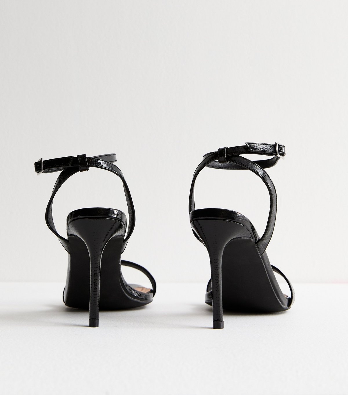 New Look Women's Black Snakeskin Effect Faux Leather Stiletto Sandals Vegan New Look - 4