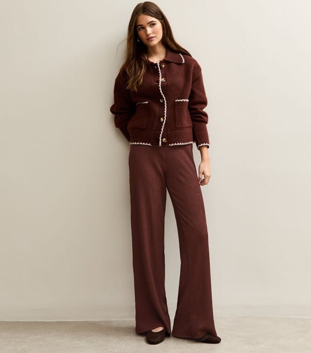 New Look Women's Dark Brown Crinkled Wide Leg Trousers New Look - 2