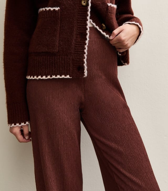 New Look Women's Dark Brown Crinkled Wide Leg Trousers New Look - 3