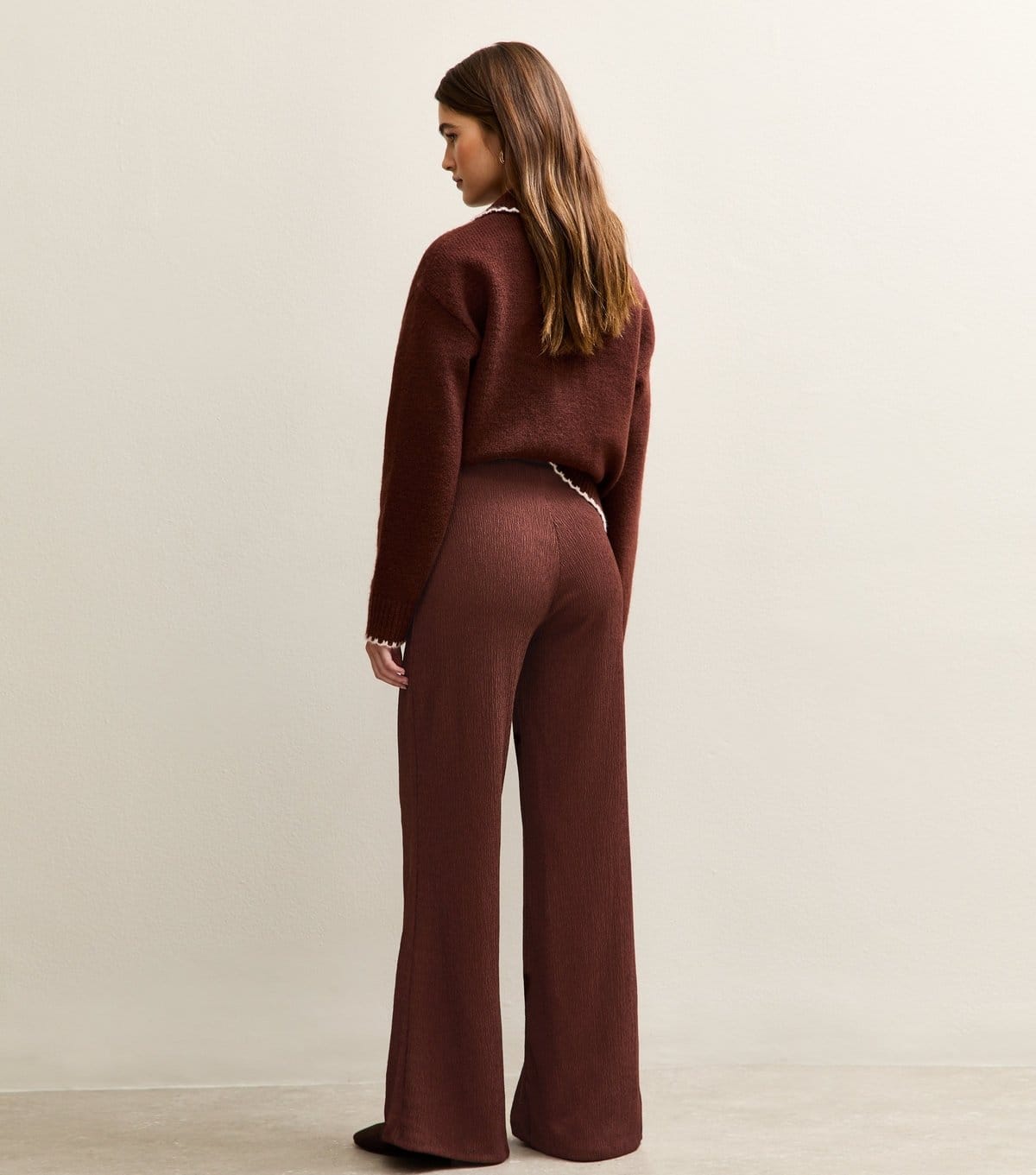 New Look Women's Dark Brown Crinkled Wide Leg Trousers New Look - 4