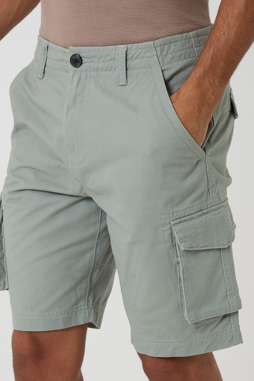 Threadbare Threadbare Men's Cotton Twill Cargo Shorts in Pale Green - 4