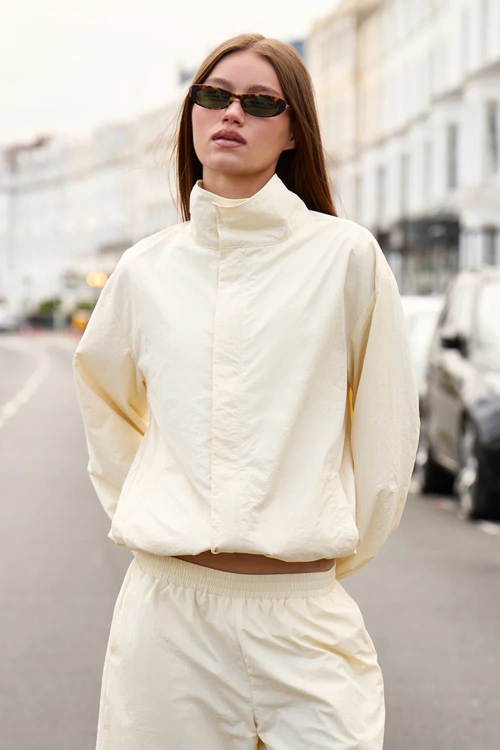 Kaiia Kaiia Woven Funnel Neck Zip Up Jacket Butter Yellow
