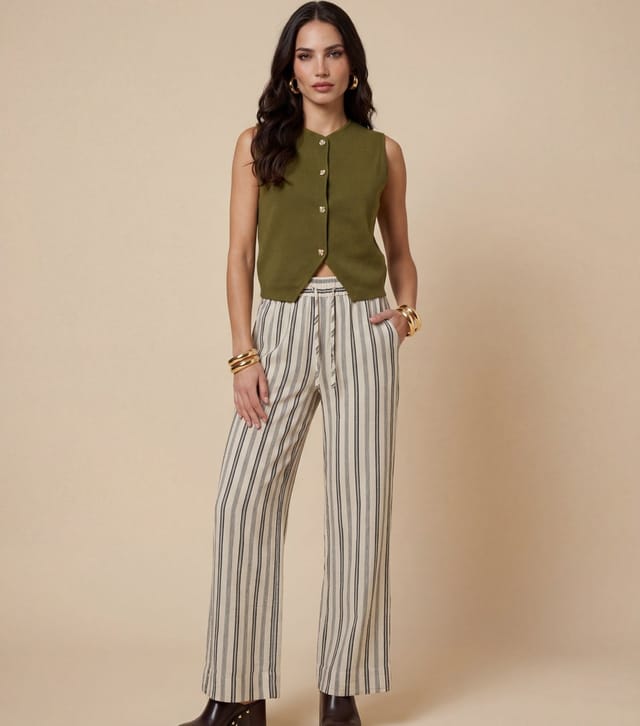 Urban Bliss Women's Cream Striped Straight Leg Trousers Urban Bliss New Look - 2