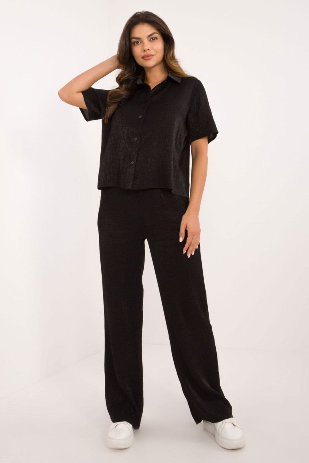 Love Lace Black Cotton Blend Top & Wide Leg Set