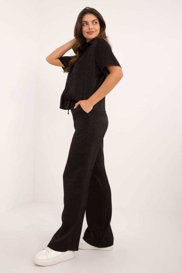 Love Lace Love Lace Women's Classic Cotton Blend Top & Wide Leg Set in Black - 2