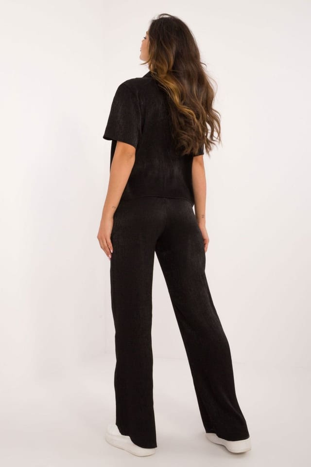 Love Lace Love Lace Women's Classic Cotton Blend Top & Wide Leg Set in Black - 3