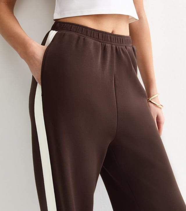 New Look Women's Tall Premium Brown Jersey Striped Wide Leg Joggers New Look - 2