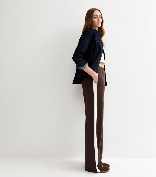 New Look Women's Tall Premium Brown Jersey Striped Wide Leg Joggers New Look - 3