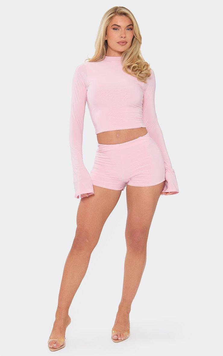 EGO Low Rise Mini Shorts In Baby Pink Slinky, Women's Size UK 6 - 2