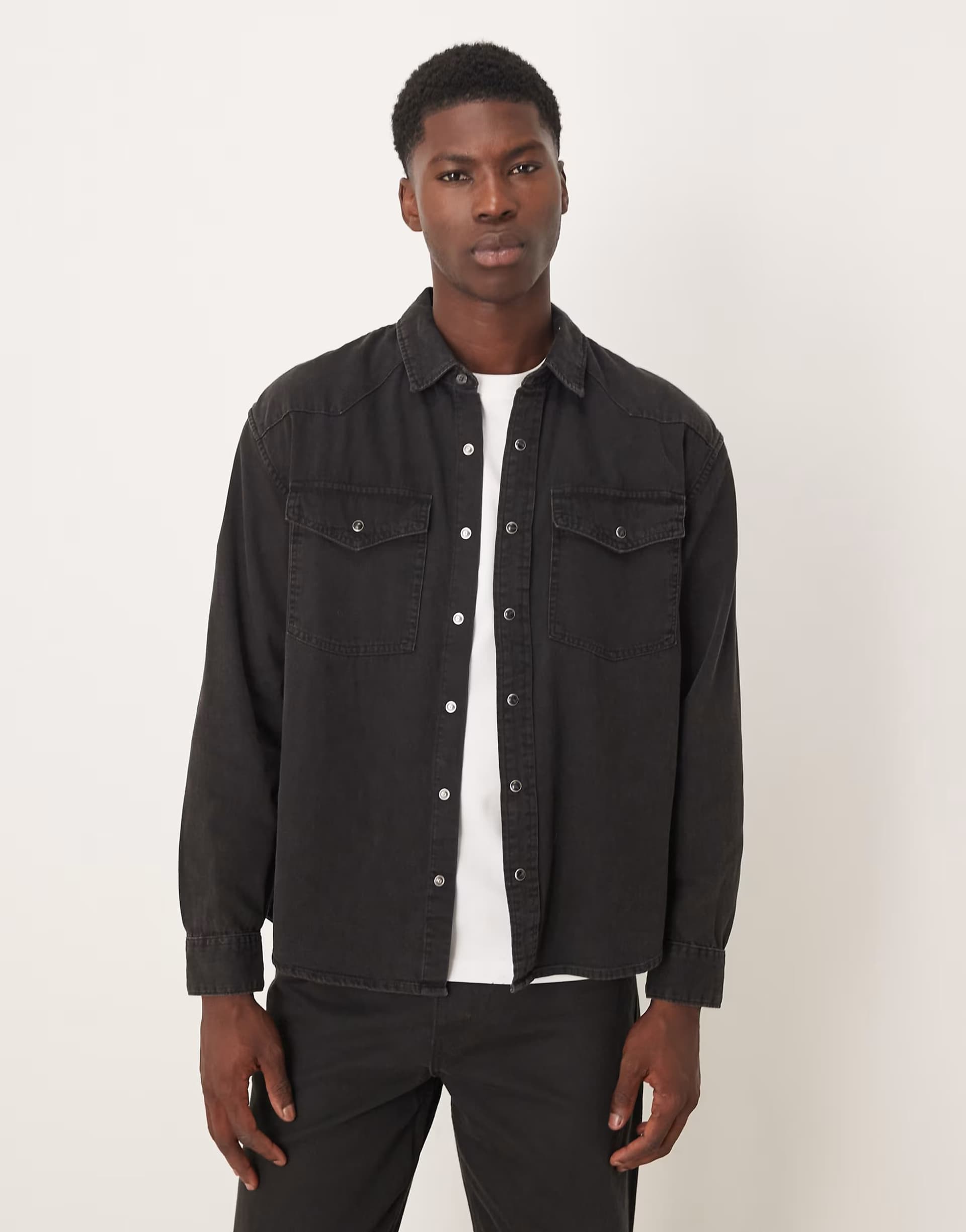 ASOS Abercrombie & Fitch relaxed denim western overshirt in black