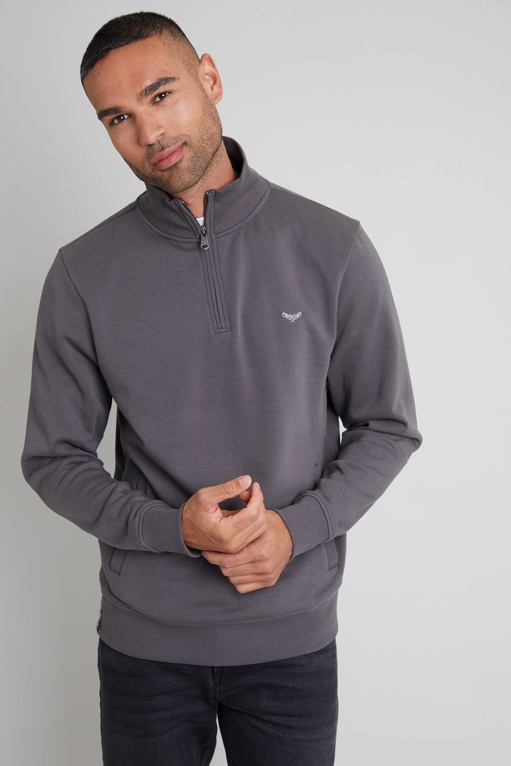 Threadbare Threadbare Men's 'Patrick' Quarter Zip Neck Sweatshirt in Dark Grey - 3