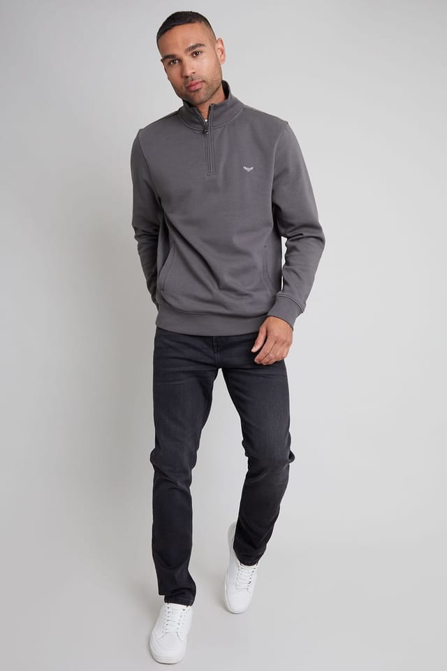 Threadbare Threadbare Men's 'Patrick' Quarter Zip Neck Sweatshirt in Dark Grey - 3