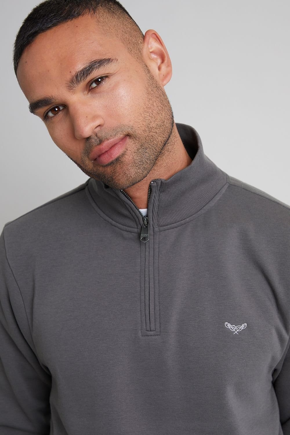 Threadbare Threadbare Men's 'Patrick' Quarter Zip Neck Sweatshirt in Dark Grey - 4