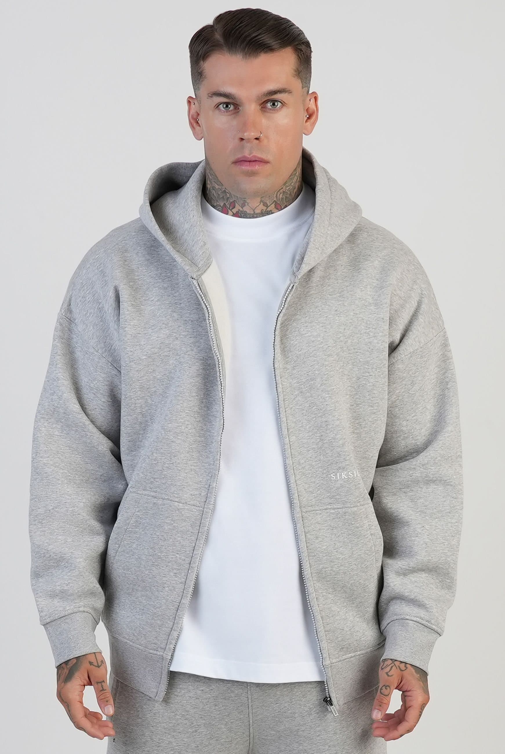 SikSilk SikSilk Men's Graphic Full Zip Hoodie in Grey