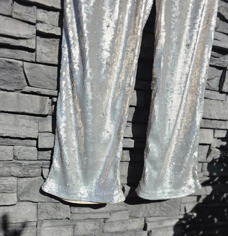 ASOS Design Asos Design sequin ankle grazer trousers cream silver uk 12 holiday summer