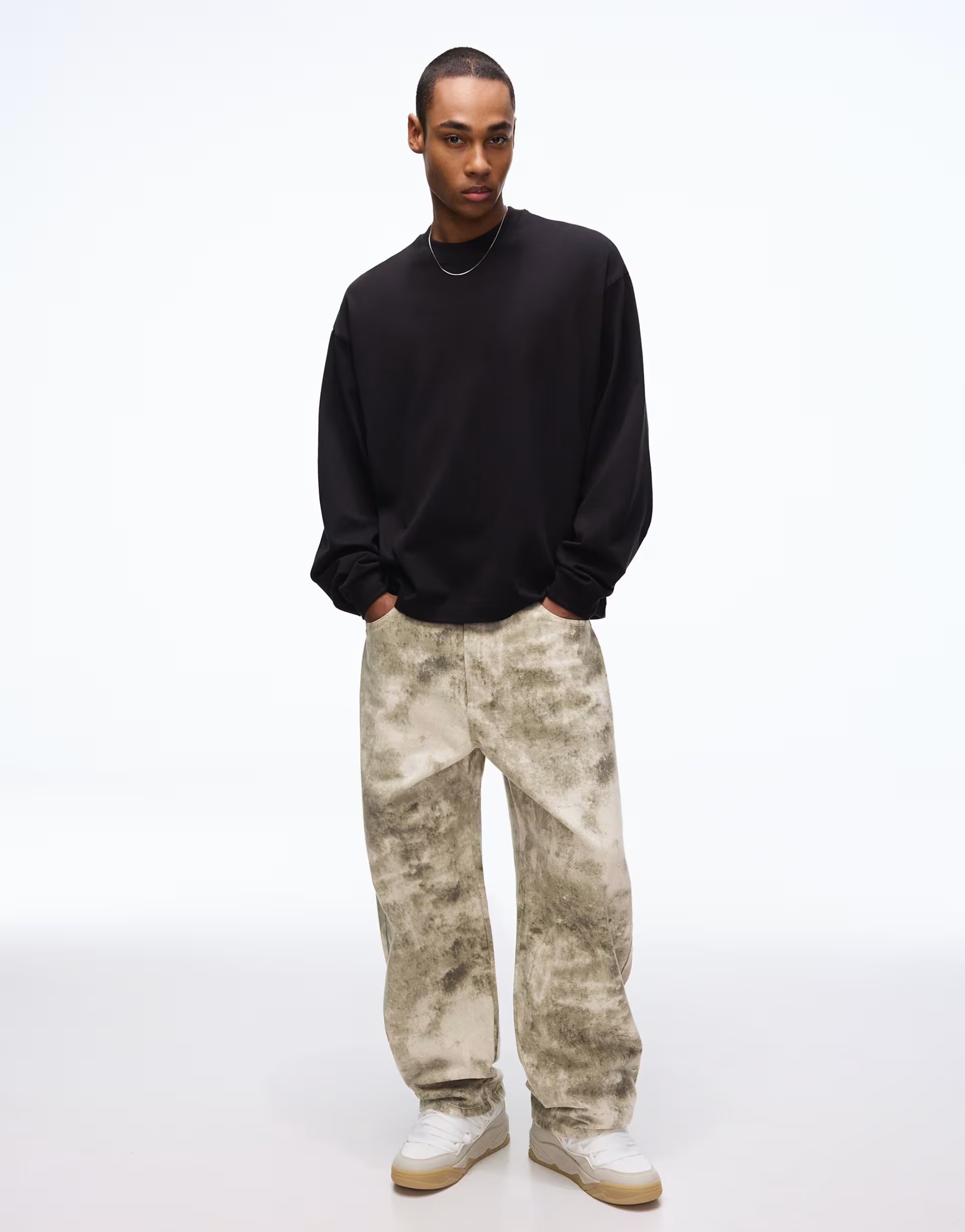 ASOS Bershka Super baggy print trousers in green - 1