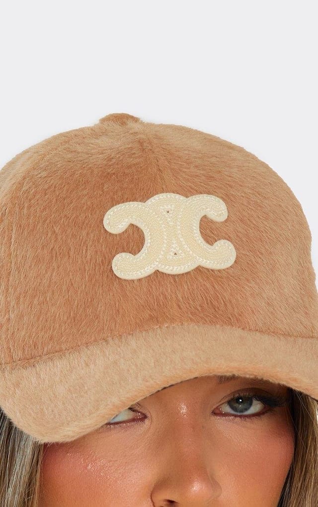 EGO Logo Detail Baseball Cap In Tan Brown Faux Fur, Women's Size UK 0 - 2