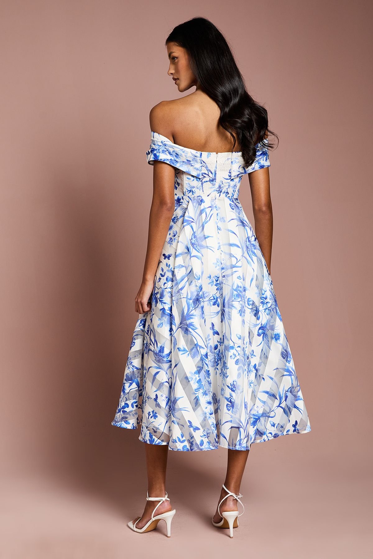 Coast Coast Women's Petite Stripe Organza Pleated Top Midi Dress in Ivory - 3