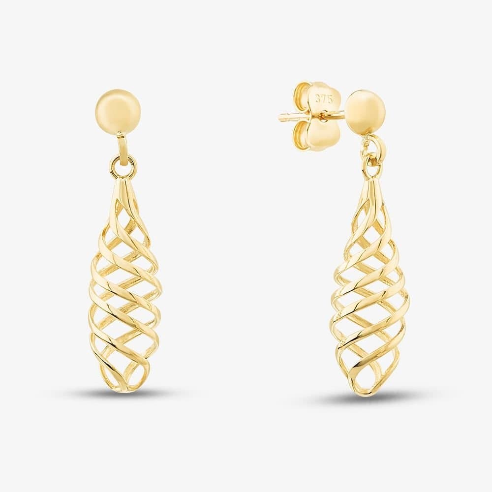 T.H.Baker T.H.Baker Women's 9ct Yellow Gold Spiral Lattice Dropper Earrings GER256