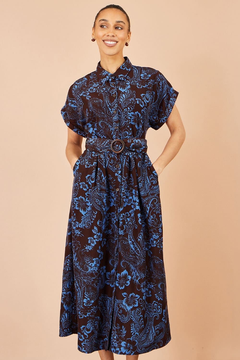 Yumi Yumi Women's Paisley Midi Shirt Dress in Brown
