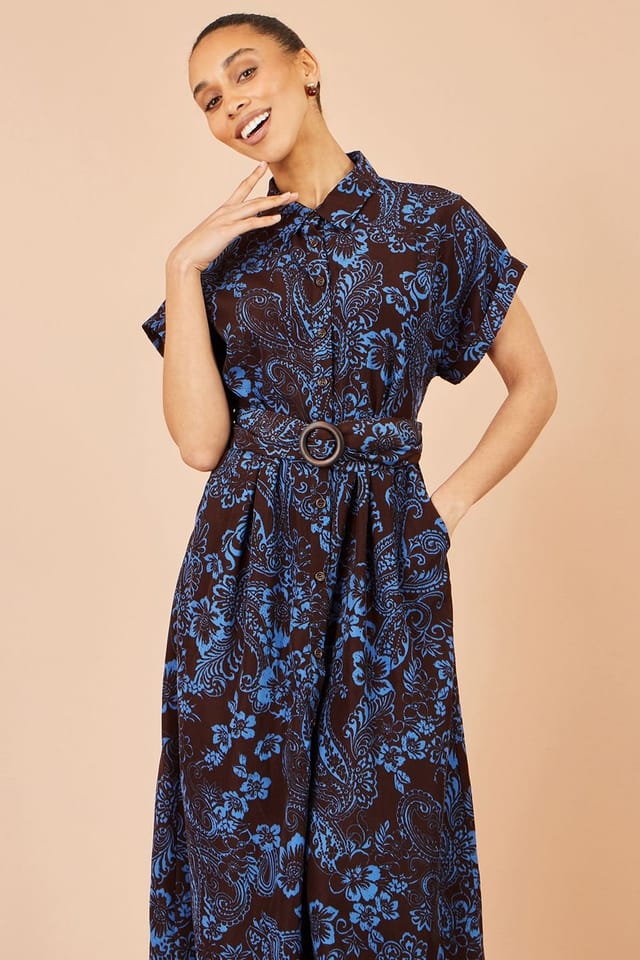 Yumi Yumi Women's Paisley Midi Shirt Dress in Brown - 2