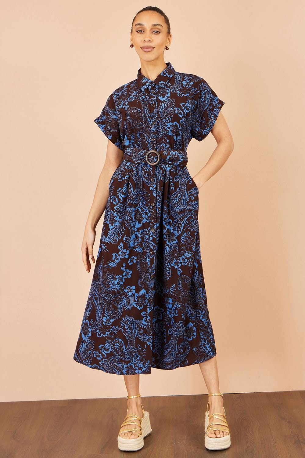 Yumi Yumi Women's Paisley Midi Shirt Dress in Brown - 4
