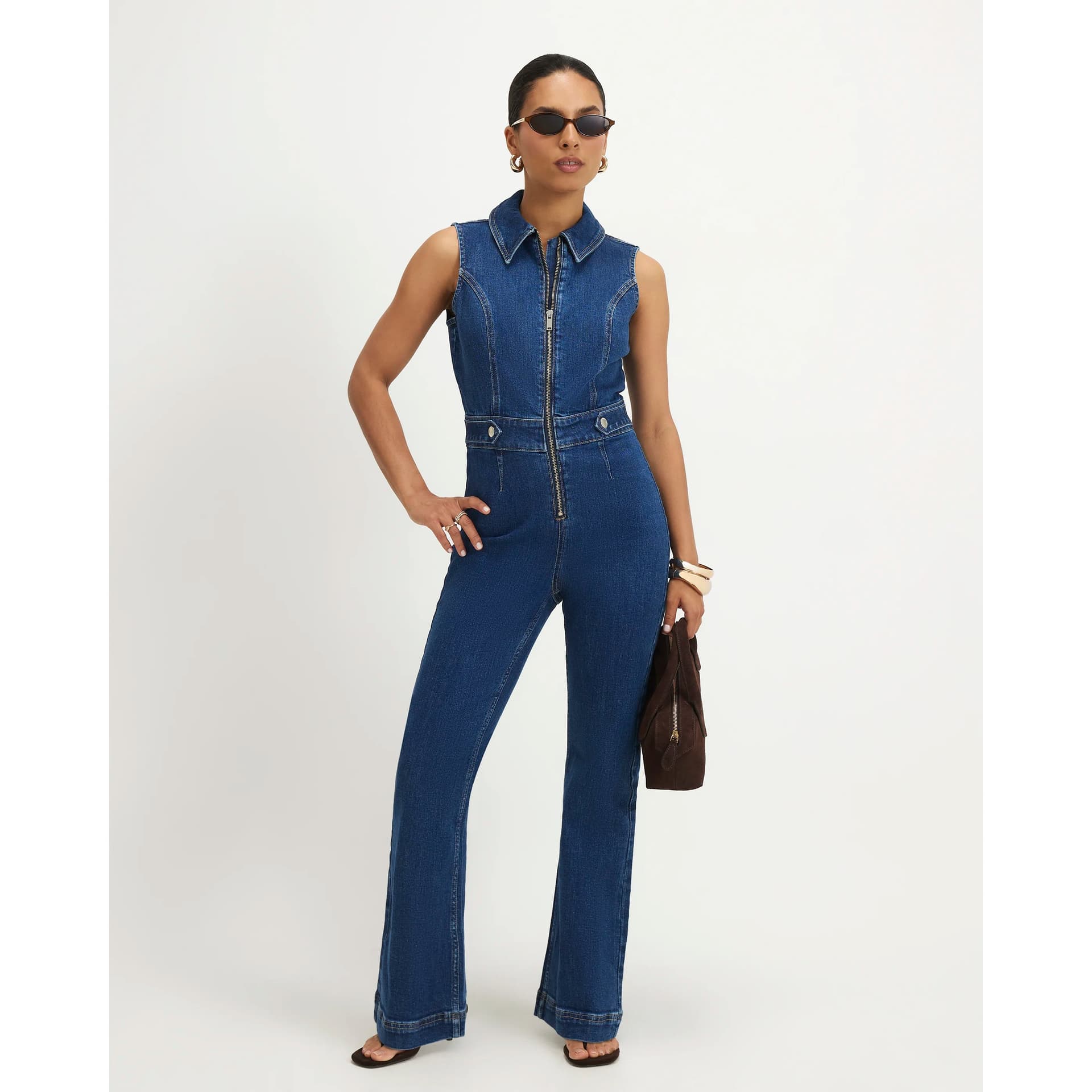 River Island River Island Womens Petite Blue Stretch Denim Jumpsuit
