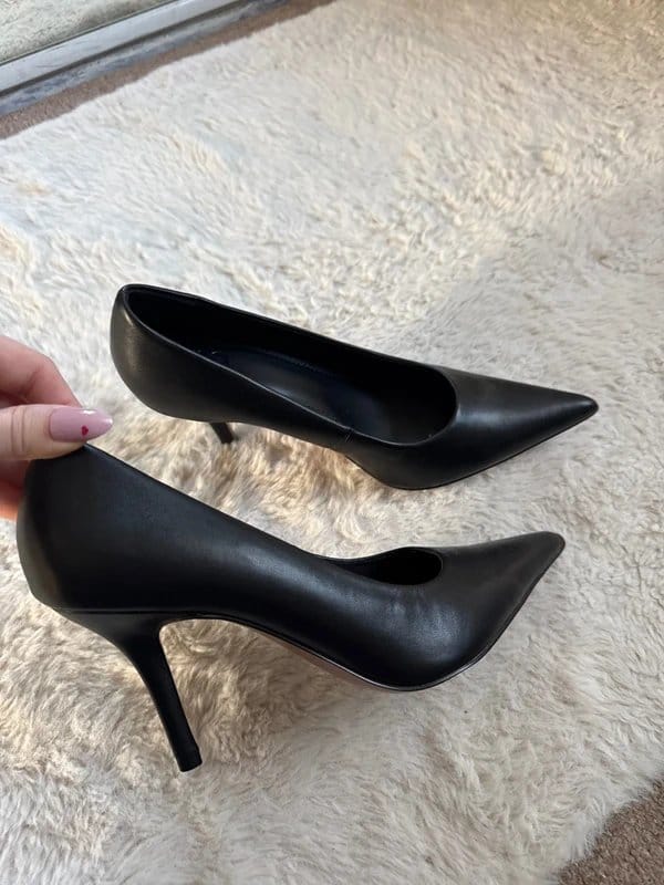 ASOS Design ASOS design black leather pointed toe heels courts size 5 - 1
