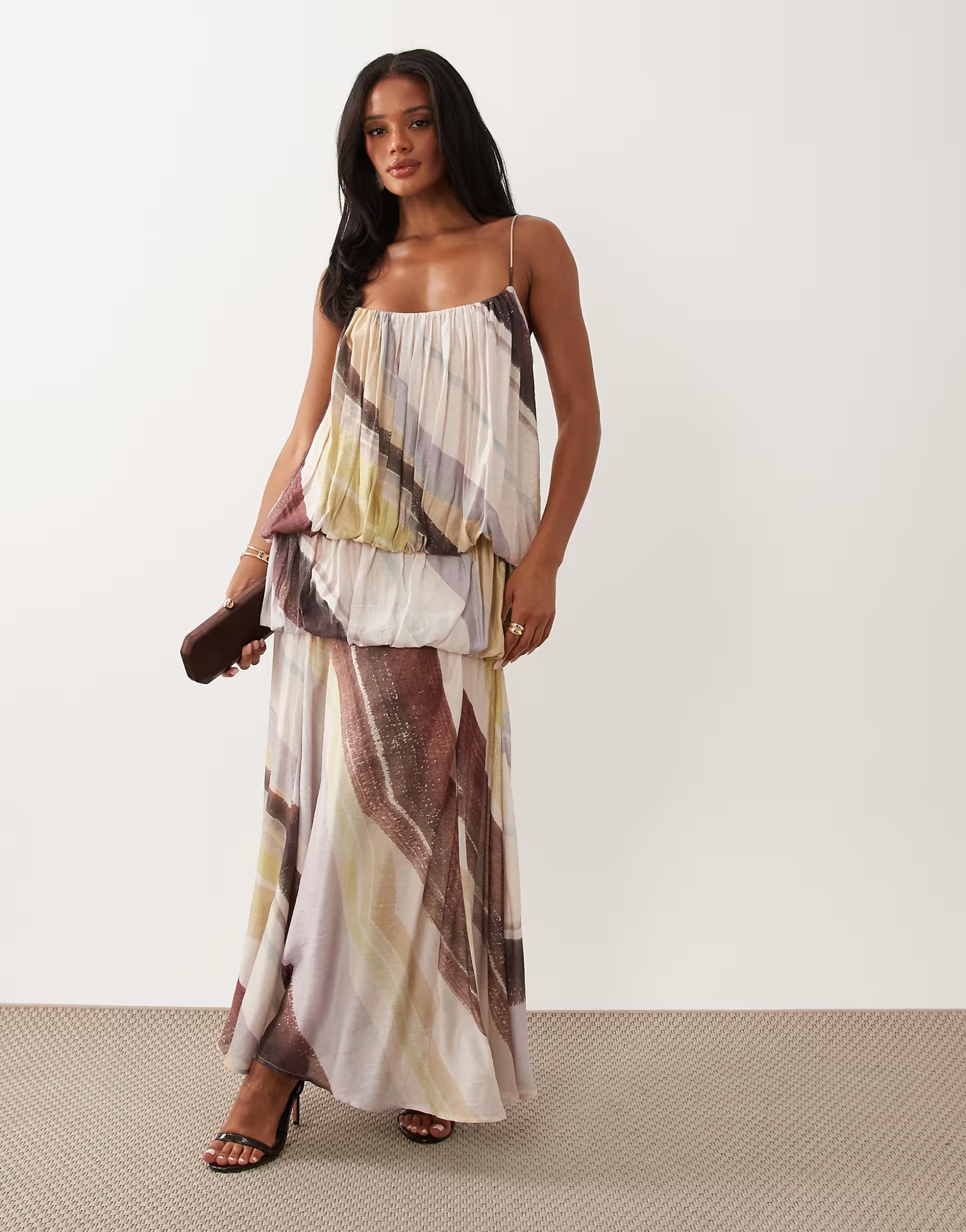 ASOS ASOS DESIGN bubble tiered cami strap maxi dress in abstract print