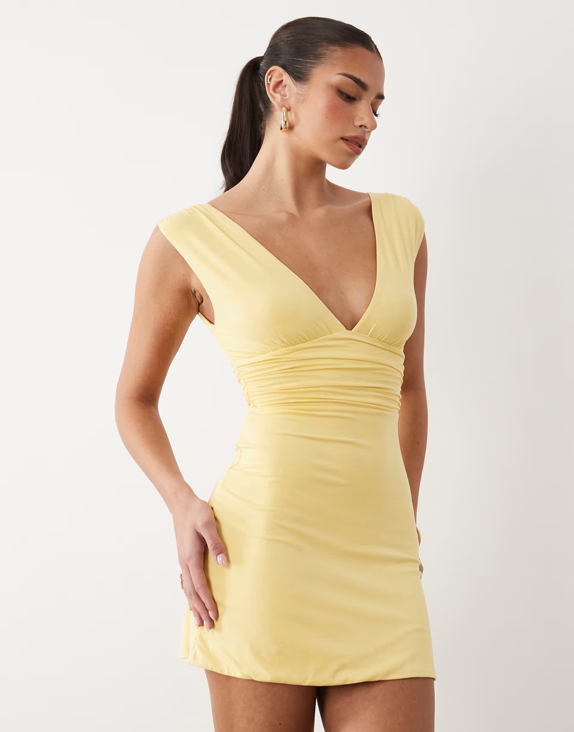 ASOS Oh Polly modal plunging v-neck sleeveless mini dress in yellow