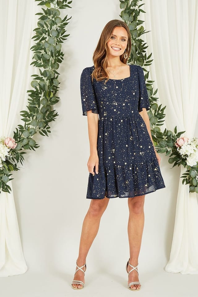 Yumi Yumi Women's Navy Star Print Skater Dress - 2