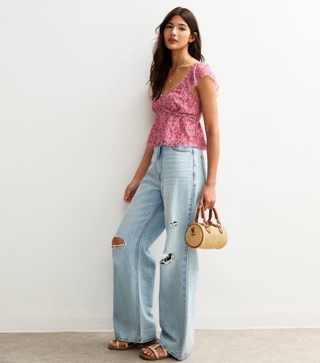 New Look Women's Pink Rose Print Lace Layer Milkmaid Top New Look - 2