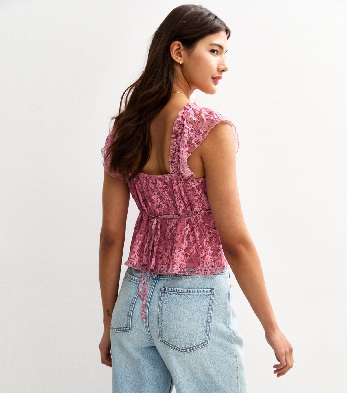 New Look Women's Pink Rose Print Lace Layer Milkmaid Top New Look - 4