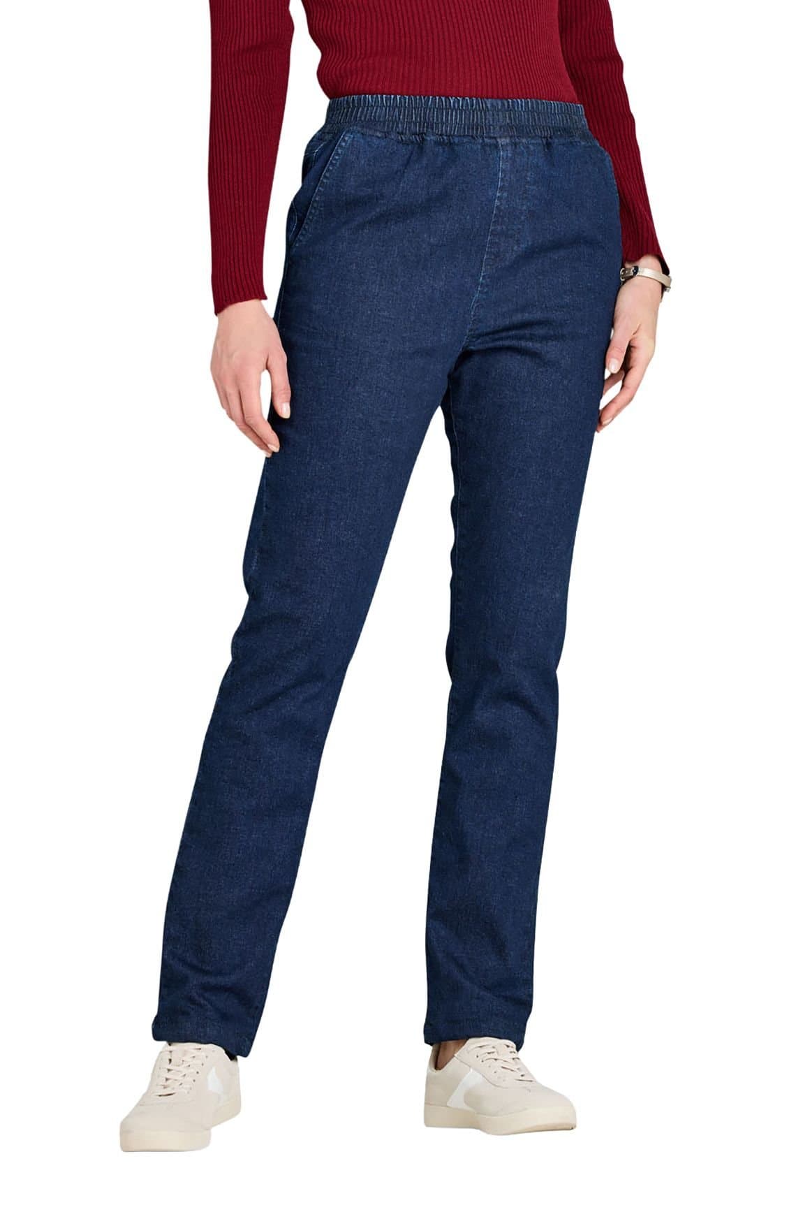 Amber Amber Women's Fleece Lined Pull On Jean in Dark Blue