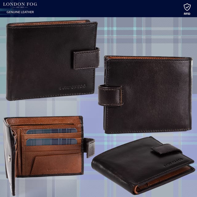 London Fog London Fog Men's Mens Genuine Leather Wallet RFID Blocking Coin Pocket Zip Around in Brown - 3
