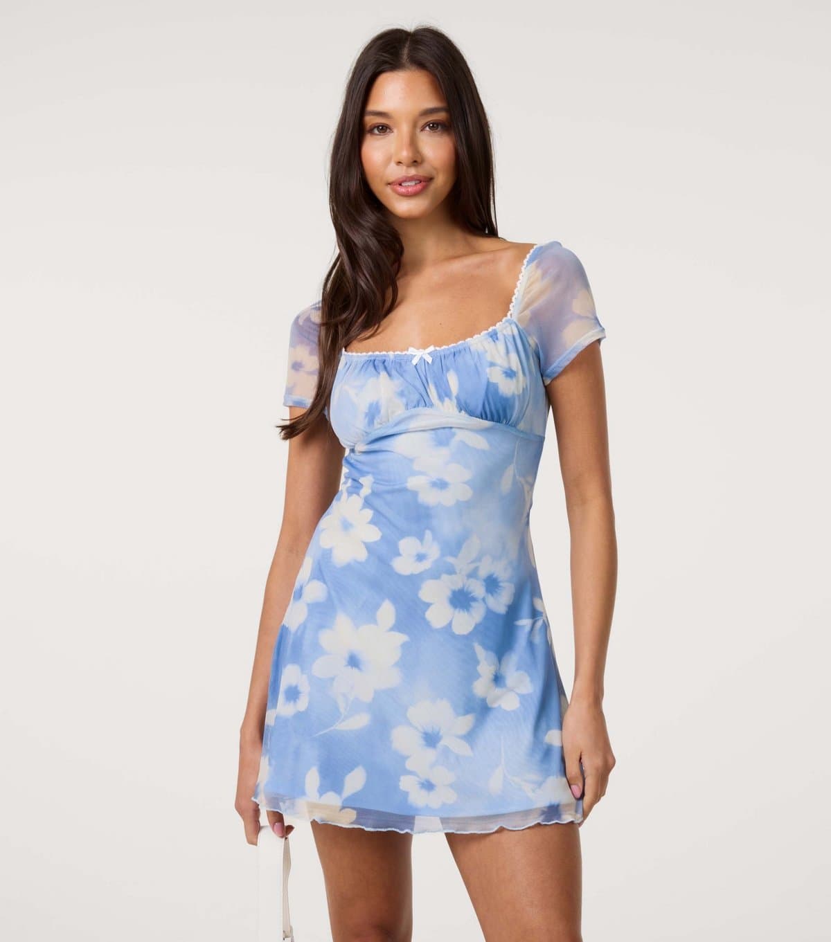 Pink Vanilla Women's Light Blue Floral Print Mini Dress Pink Vanilla New Look