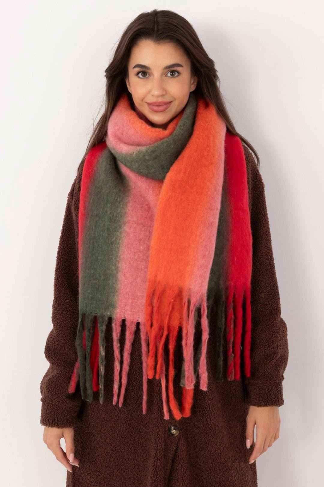 Love Lace Love Lace Women's Polyester Tassel Scarf Smooth Color Pattern for Autumn Winter in Red