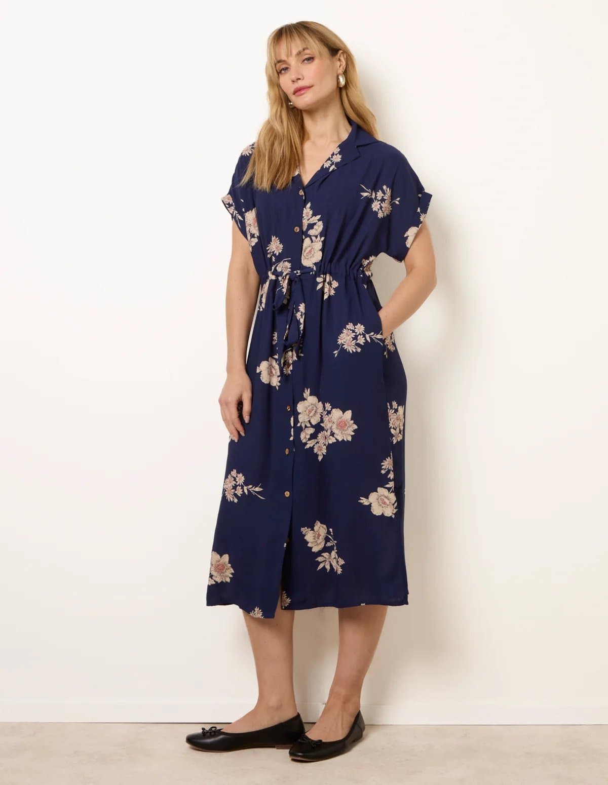 Blue Vanilla Drawstring Midi Shirt Dress