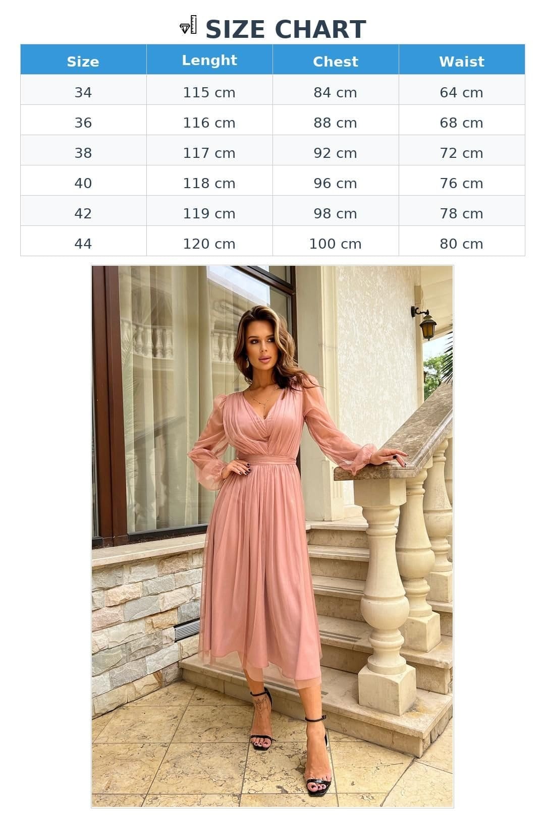 Love Lace Love Lace Women's Evening Mesh Midi Dress with Flared Layer Skirt in Dusty Pink - 4